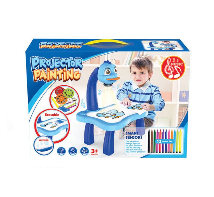 Children Smart Projector Painting Desk Toy with drawing book and painting pens.