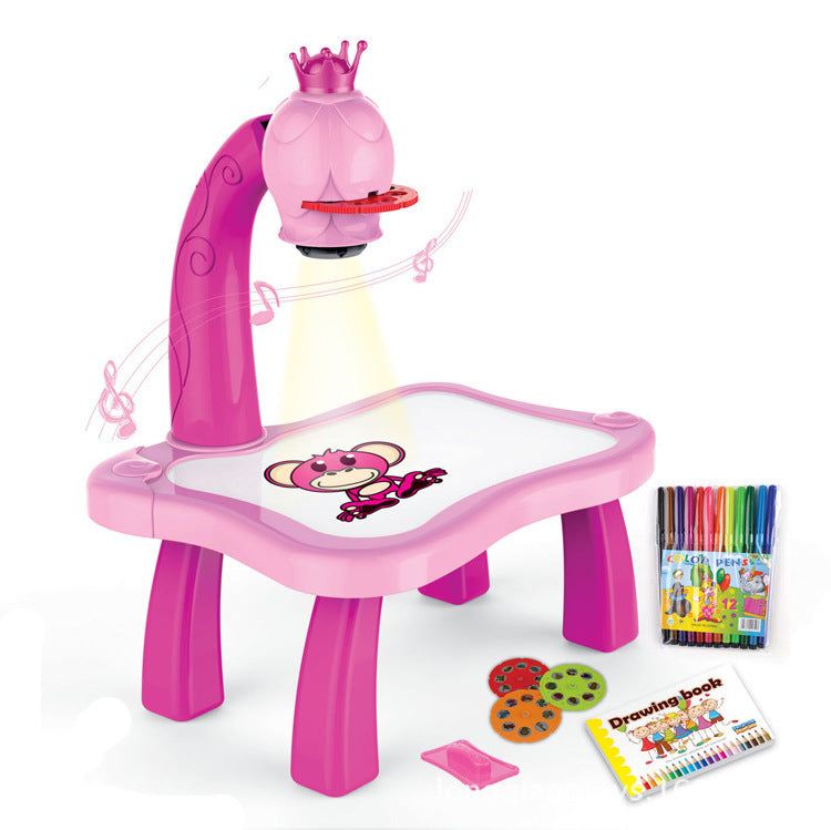 Children smart projector painting drawing table with music and accessories.