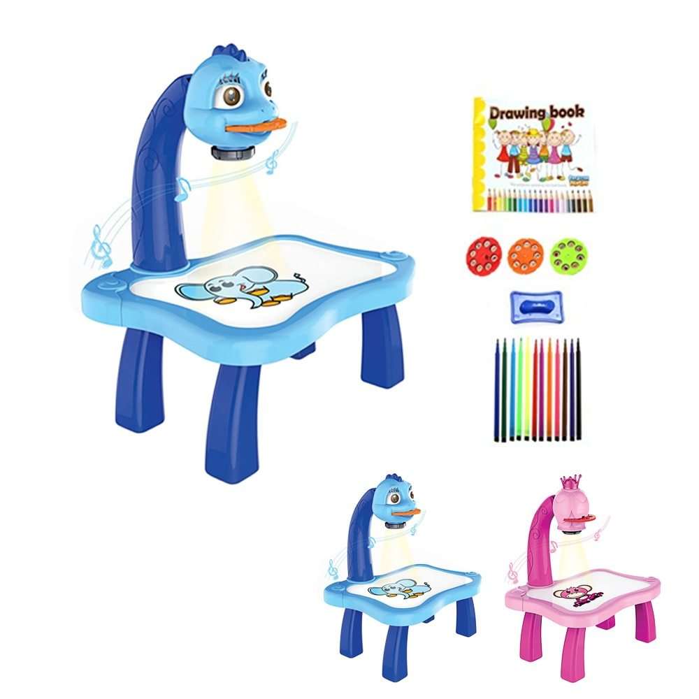 Children Smart Projector Painting Drawing Desk Toy with slides, drawing book, and painting pens.