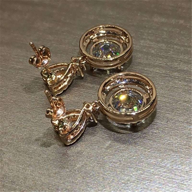 Bohemian copper zircon dangle earrings for women with round design.