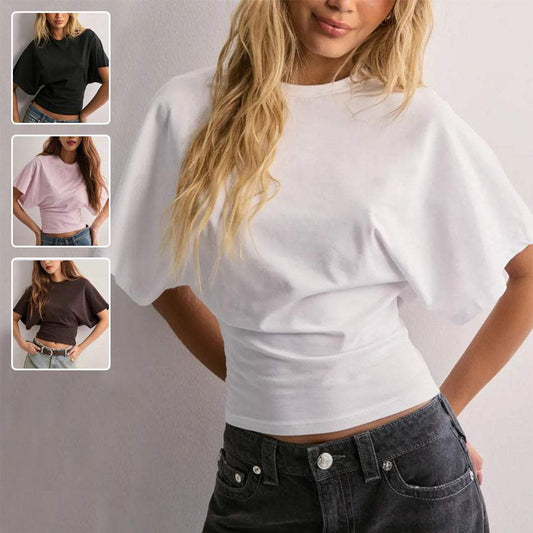 Women's summer batwing sleeve T-shirt in various colors, stylish and comfortable pullover design.