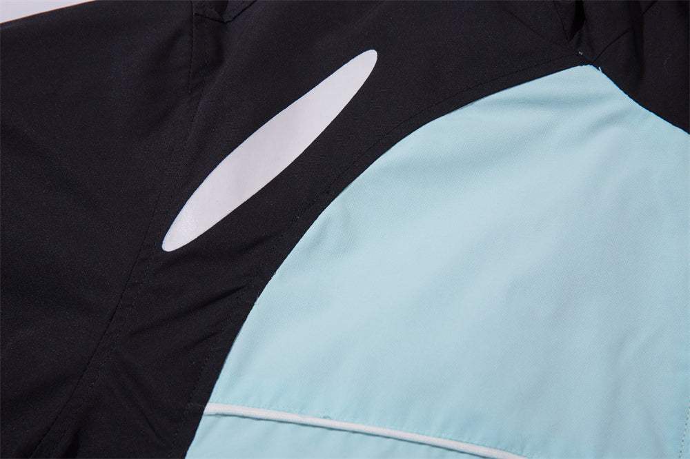 Sun-protective men’s wind coat with polyester lining in light blue and black design.