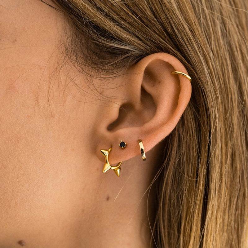 S925 sterling silver punk earrings set, yellow gold with geometric design for women.