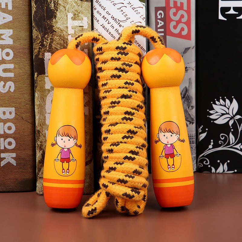 Wooden children's skipping rope for exercise and fitness.