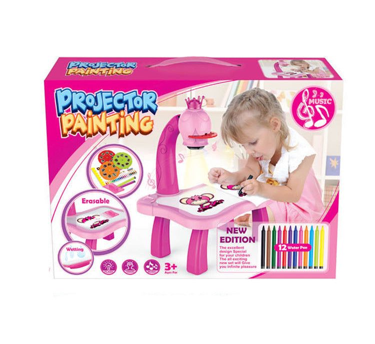 Children Smart Projector Painting Desk Toy with Patterns and Music for Drawing.