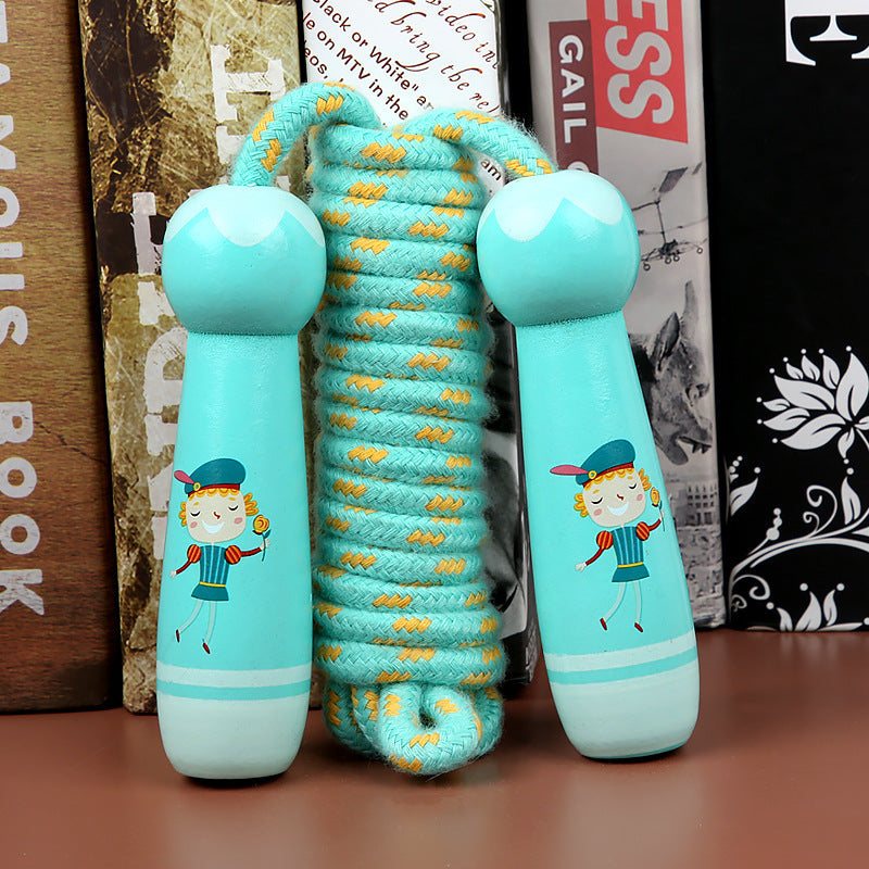 Children's wooden skipping rope for exercise and fitness.