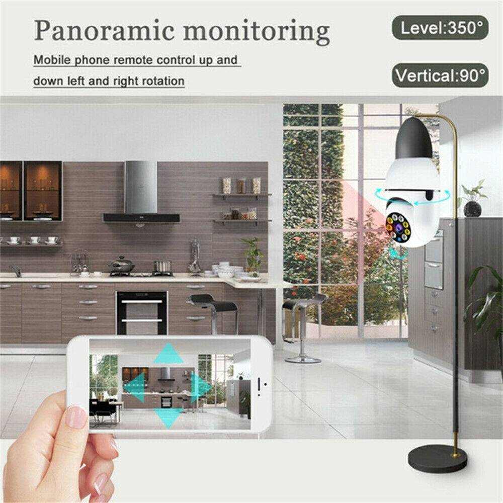 Light Bulb Camera 1080P HD Wireless Wifi Smart Home Security Camera IR E27