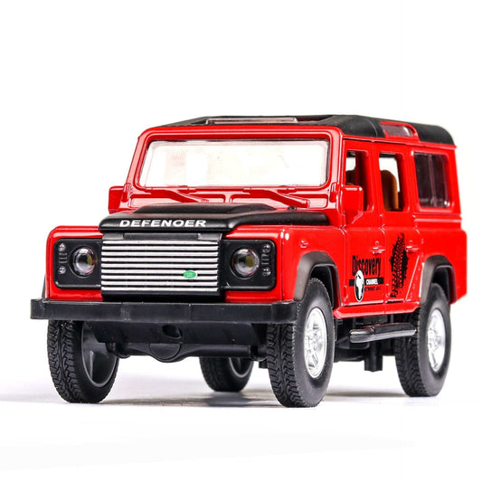 Red off-road children toy car with music and sound features, suitable for infants 0-3 years old.