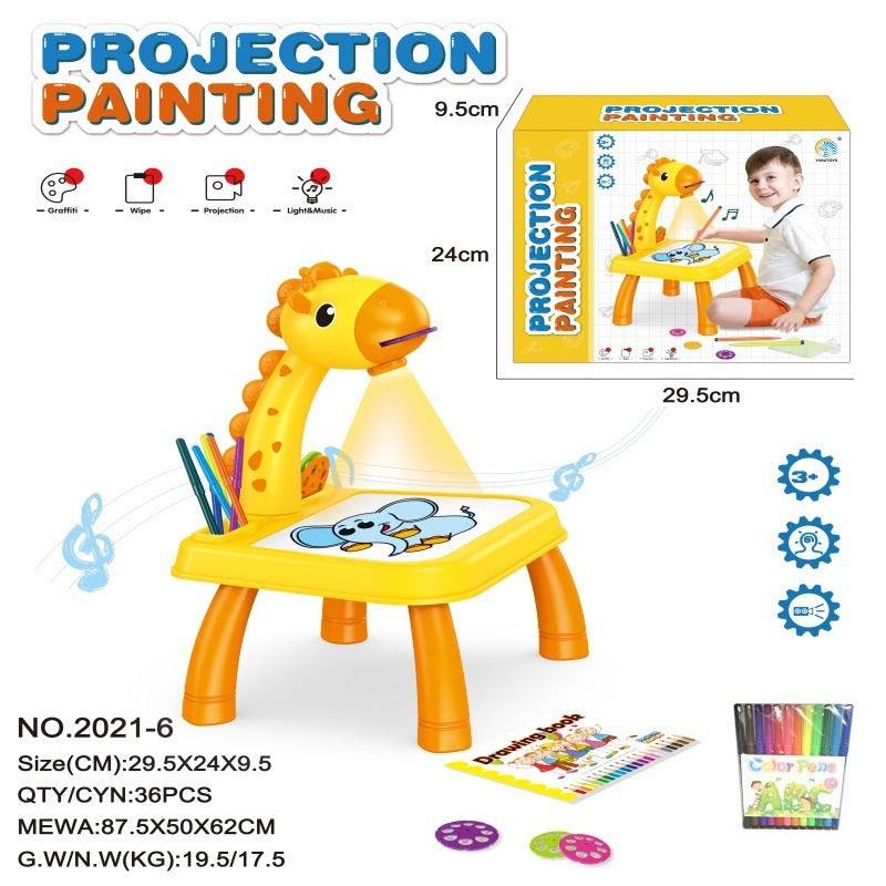 Children’s smart projector painting desk toy with projection slides and drawing book.