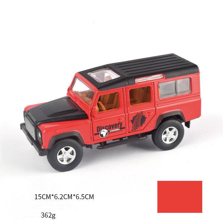 Red off-road toy car for children, features music and sound, suitable for infants.