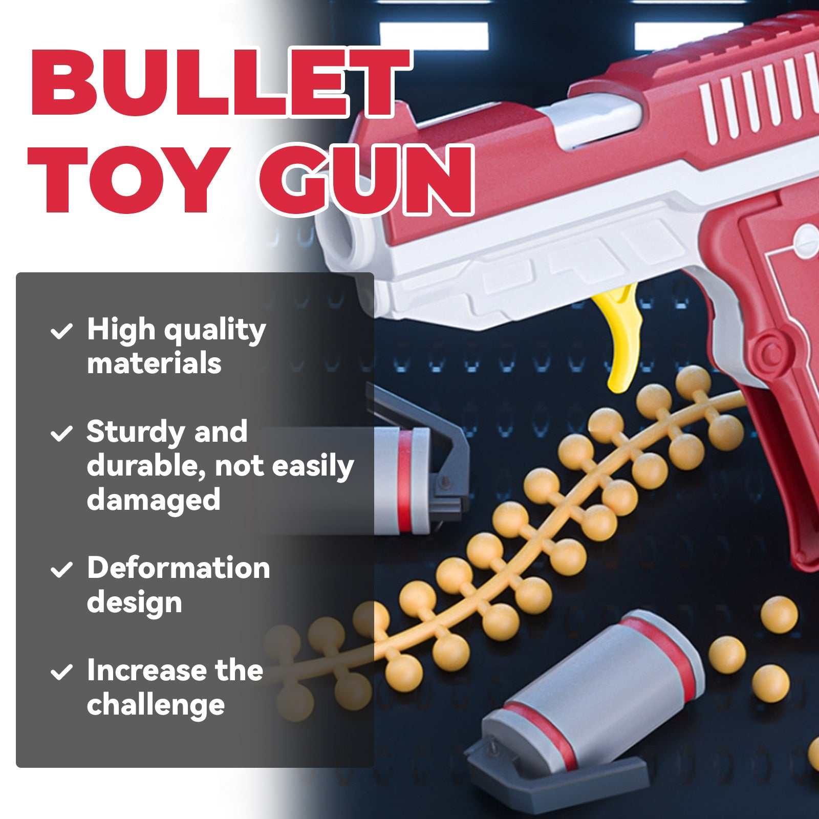 Transformable toy gun for children, high-quality, durable design, stimulates imagination and creativity.