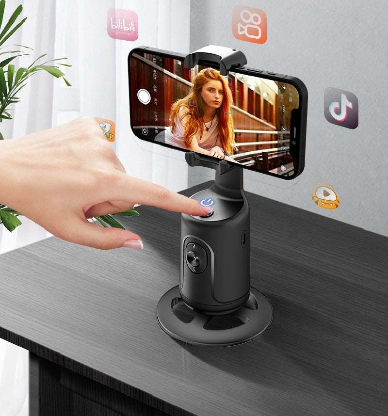 360 auto face tracking gimbal with smartphone for video and vlog stabilization.