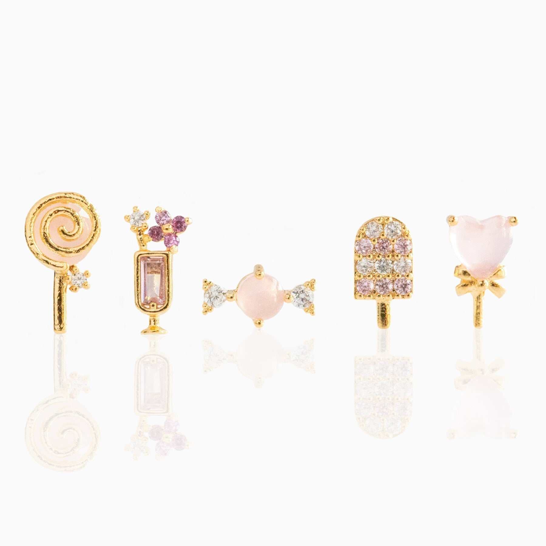 Colorful summer ice cream and candy earrings set inlaid with zircon, made of 18K brass.