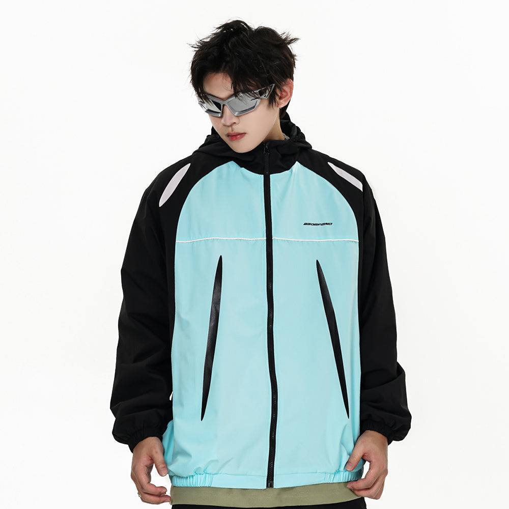 Sun-protective men's wind coat, blue with black sleeves, suitable for youth.