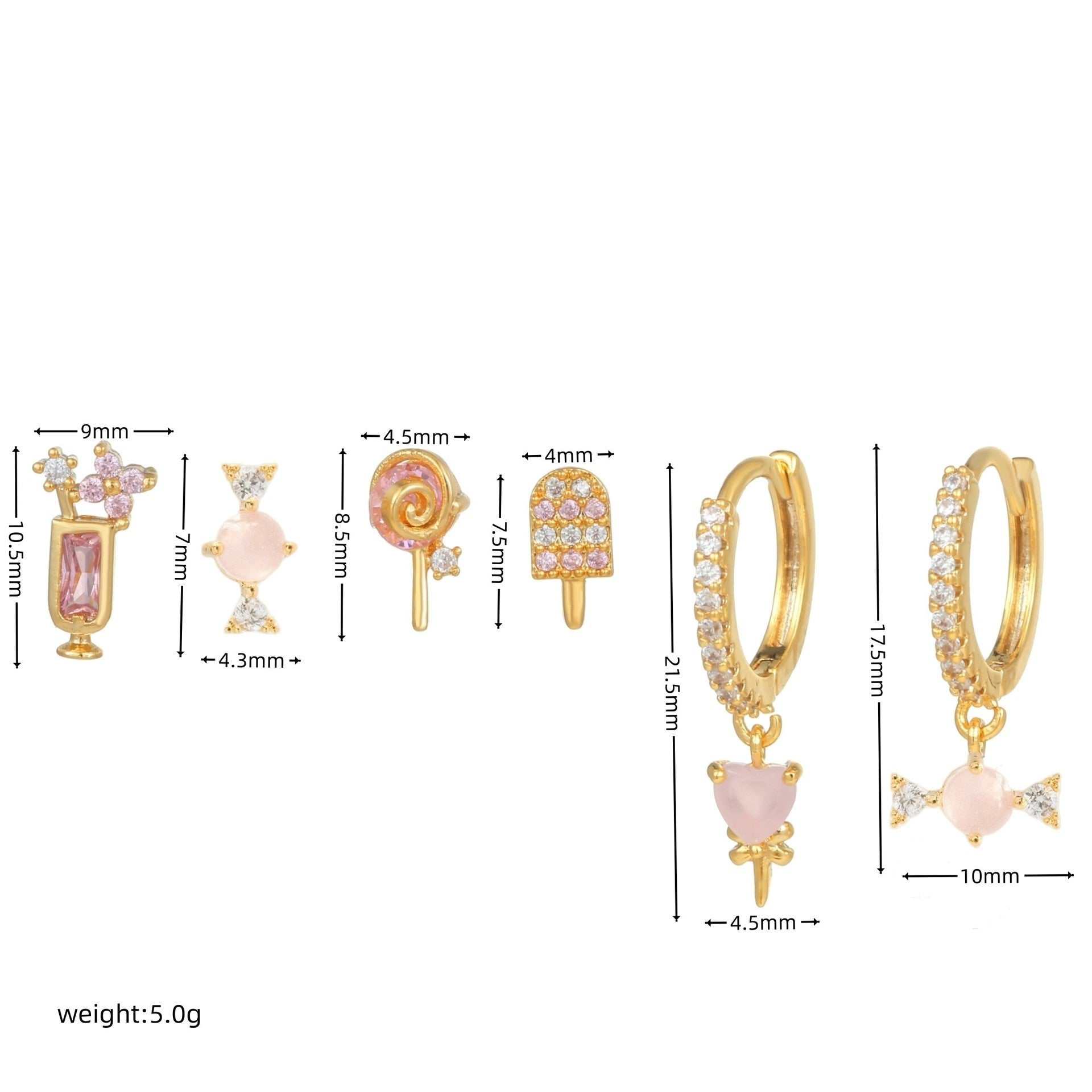 Summer Ice Cream Drink Earrings Set with Inlaid Zircon and Brass, Japan and Korea Style.