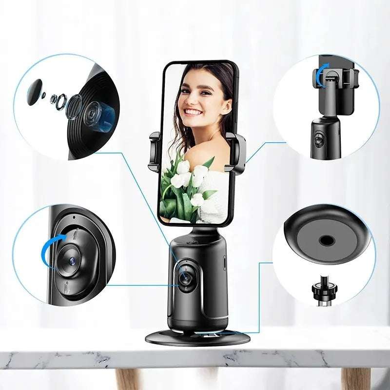 360 Auto Face Tracking Gimbal AI Smart Phone Holder with 360° Rotation and AI Algorithm.