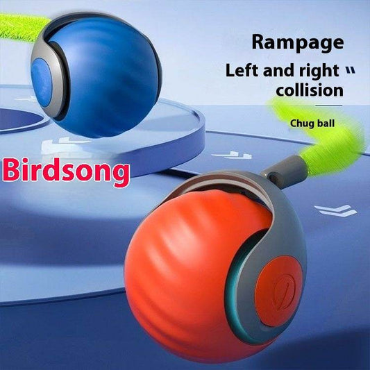 Funny pet toy ball for cats, bite-resistant with bird sound feature, in blue and orange colors.