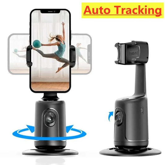 360 auto face tracking gimbal with phone holder for video and vlog stabilization.